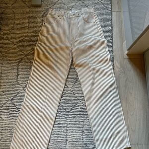 Reformation Tan and White Striped Jeans